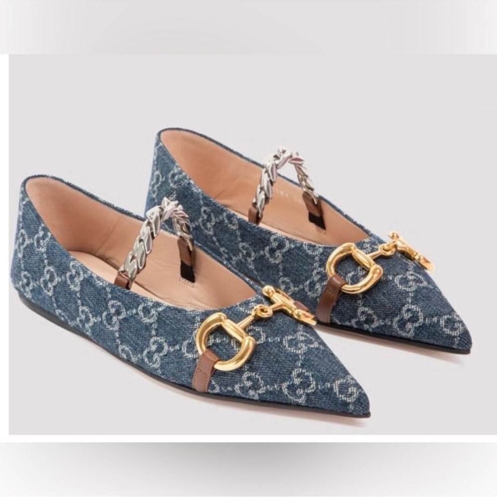 Gucci Denim Horsebit Ballet Flats